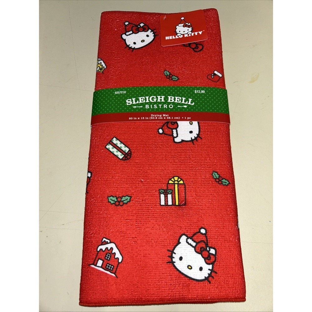 Hello Kitty Christmas Drying Mat Sleigh Bell Bistro 20"x15" NEW